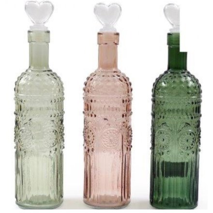 Coloured Bottles W/heart Stopper 3/a