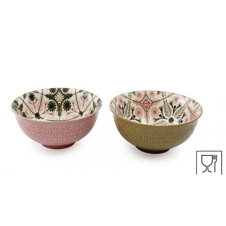12cm Green & Pink Tileprint Bowl 2/a