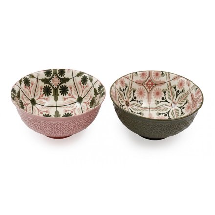 15cm Green/pink Tileprint Bowl 2/a