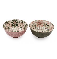 15cm Green/pink Tileprint Bowl 2/a