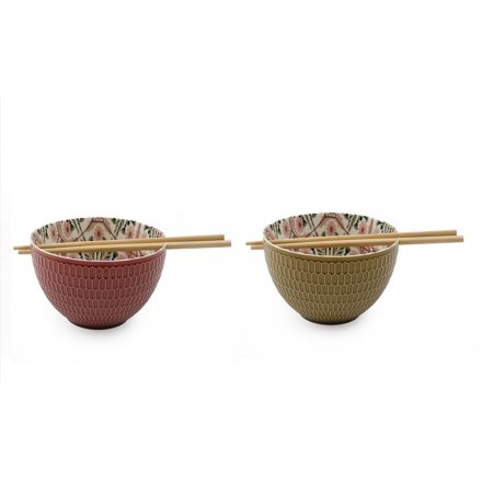 14cm Tileprint Bowl w/ Chopsticks 2/a