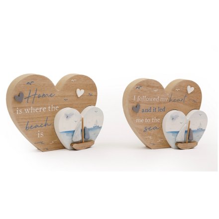 Wooden Heart Coastal Pebble Sign 2/a