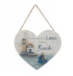 Wooden Heart Beach Hanger 20cm
