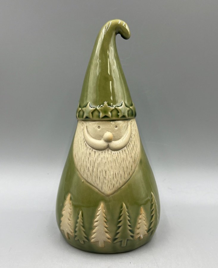 Glazed Green Santa Ornament, 13.5cm