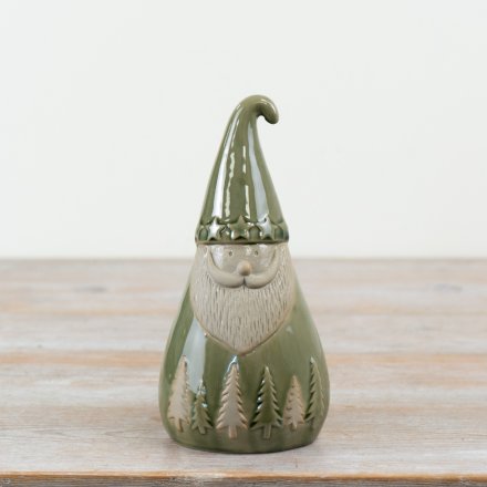 13.5cm Ceramic Green Santa Ornament