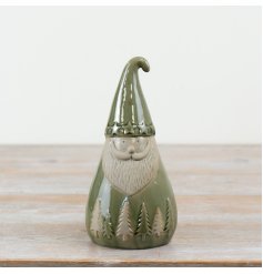 13.5cm Ceramic Green Santa Ornament
