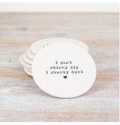 I don't skinny dip I chunky dunk coaster. A chic and stylish gift for biscuit lovers. 