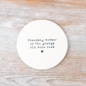 A stylish and humorous porcelain coaster. 