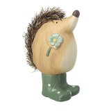A sweet and happy hedgehog holding a pretty flower whilst stood in a pair of wellingtons.