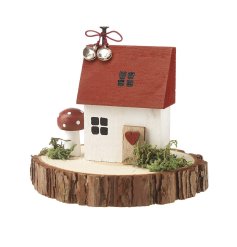 Wooden House Mounted on Log, 10cm