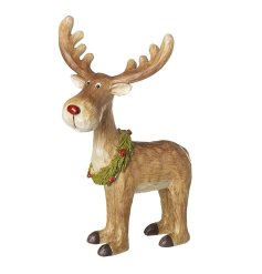 Deer With Wreath Necklace Deco, 25cm