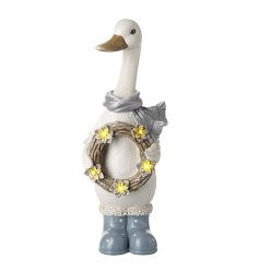Standing Duck With Light Up Wreath, 38.5cm