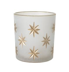 Glass Gold Stars T-light Holder, 8cm 