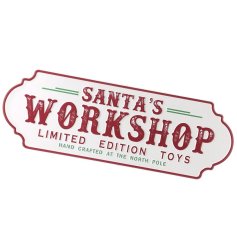 White Santa's Workshop Metal Sign, 45cm