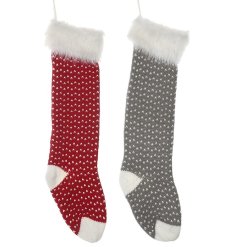 2/A Red & Grey Faux Fur Trim Stockings, 60cm 