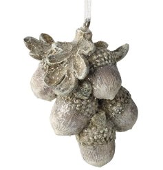 Adorn the festive tree with this beautiful bunch of glitter dusted acorns. 