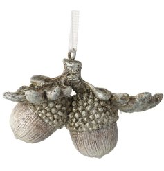 Hanging Silver Leaf & Acorns, 7.5cm 