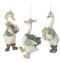 An assortment of charming and unique Christmas ducks in stylish green and gold festive colours. 