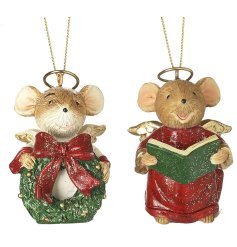 2/A Hanging Mice With Halo Deco, 6cm 