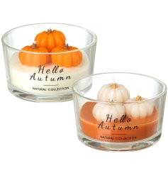 A delightful assortment of 2 Autumnal candles each with intricate Pumpkin shapes
