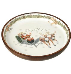 Merry Christmas Santa Sleigh Round Tray, 23.5cm