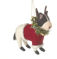 Festive Wool Cow Decoration, 13cm 