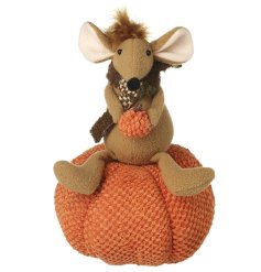 Large Knitted Pumpkin With Sitting Mouse, 21cm 