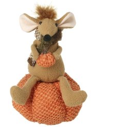 Knitted Pumpkin With Sitting Mouse, 19cm 