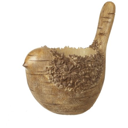 Wood Finish Resin Bird Pot, 28.5cm 