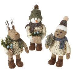 An assortment of classic Christmas characters in cosy natural and green outfits.