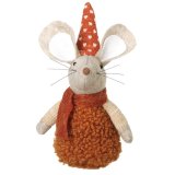 22cm Sitting Mouse With Orange Spot Hat