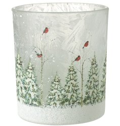 Glass Snowy Trees Candle Holder, 10cm 
