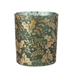 Glitter Holly Candle Holder, 10cm 