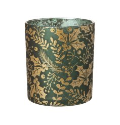 Glitter Holly Candle Holder, 8cm 