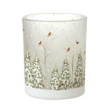 Snowy Robin Frosted Glass Candle Holder, 7.4cm 