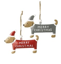 2/A Merry Christmas Sausage Dog Hanger, 11.5cm 