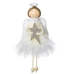 Sitting Angel With Silver Star, 26cm 