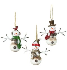 3/A Snowmen With Hats & Earmuffs, Deco, 5.5cm 