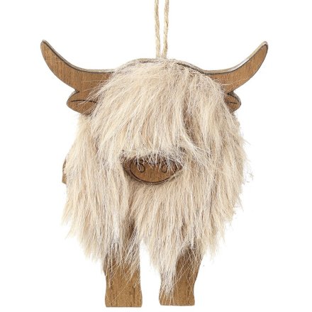 Wooden Wooly Cow Hanger, 12.5cm 