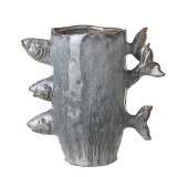 Blue Ceramic Vase With Fish, 23cm 