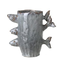 Blue Ceramic Vase With Fish, 23cm 