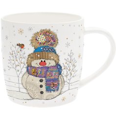 Cozy up with a cuppa in the charming Bug Art Snowman Mug 