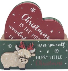 Add festive flair to your holiday decor with our Xmas Highland Cow Coasters Set of 4.