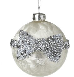 Make your Christmas tree shine and sparkle with our Silver Glass Glitter Bow Bauble