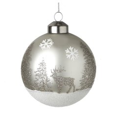 Deck your halls with our dazzling Glitter Glass Winter Scene Bauble