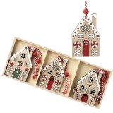 Wooden Gingerbread House Decorations Set, 7.5cm 