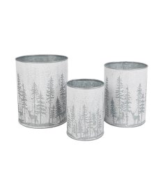 Set of 3 Snowy Scene Metal Pots