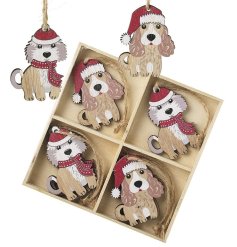 Wooden Dogs Hanger Set of 8 Decorations 