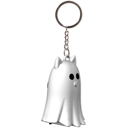 Spooky Ghost Cat 3D PVC Keyring, 4cm 