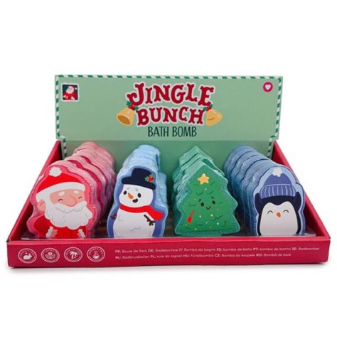 A mix of 4 vibrant festive bath bombs from the Jingle Bunch collection for a joyful bath experience.